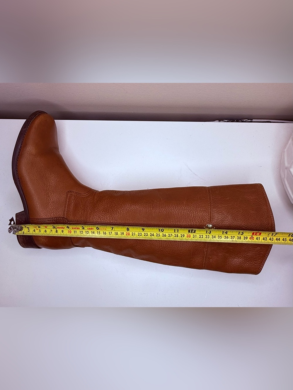 Tory Burch Cognac Pebbled Leather Riding Boots Tall Knee High Logo 7M Brazil - Picture 9 of 9